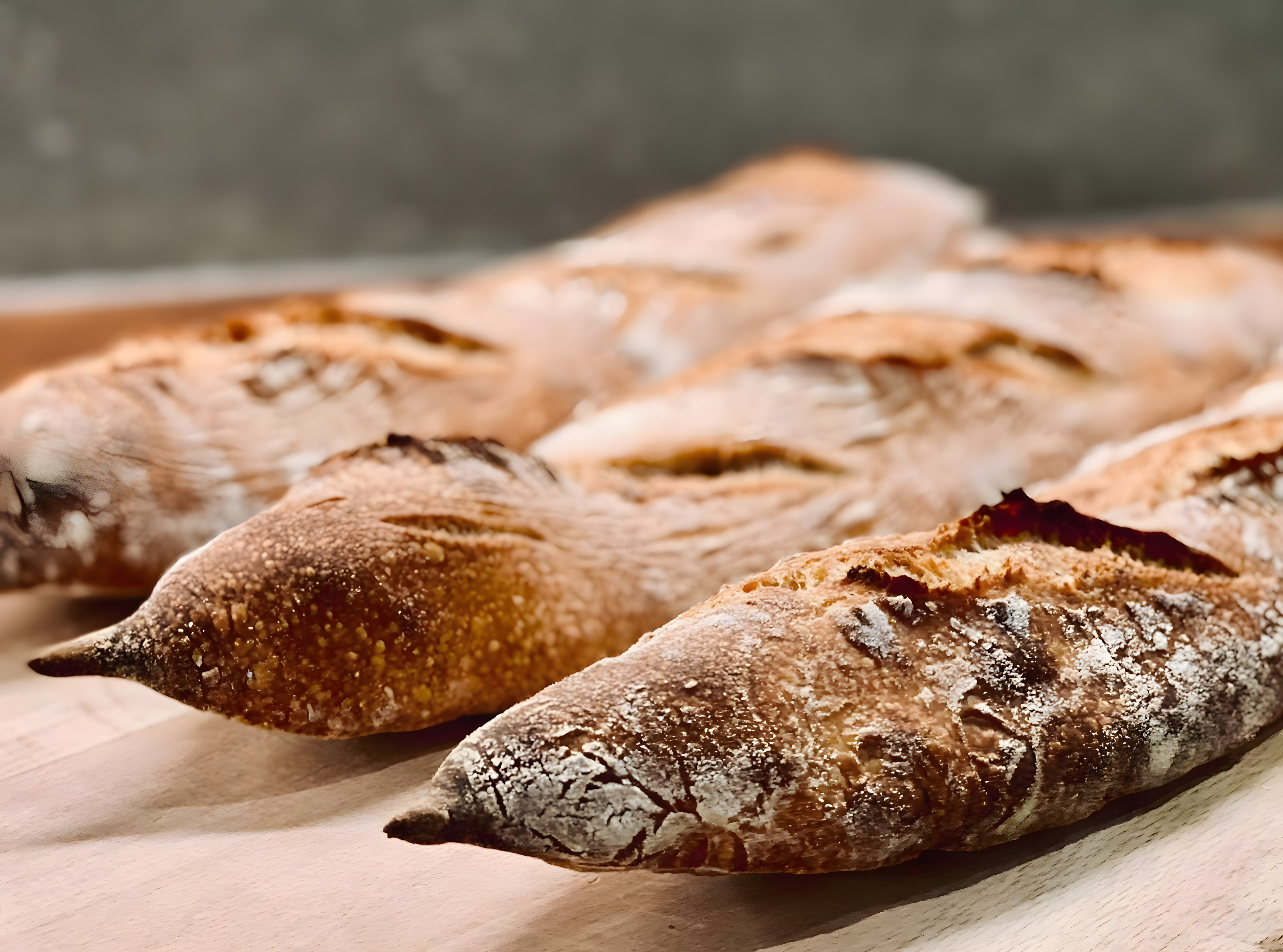 Two rustic sourdough loaves with a dusted, well-scored crust